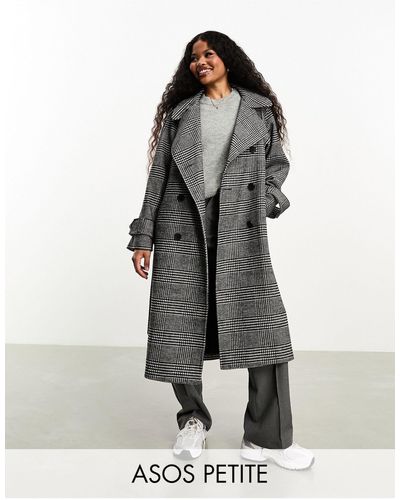 ASOS Asos Design Petite Heritage Check Trench Coat - Black