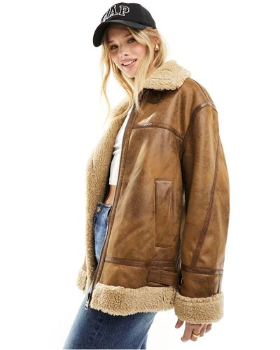 Bershka Chunky Shearling Jacket - Natural