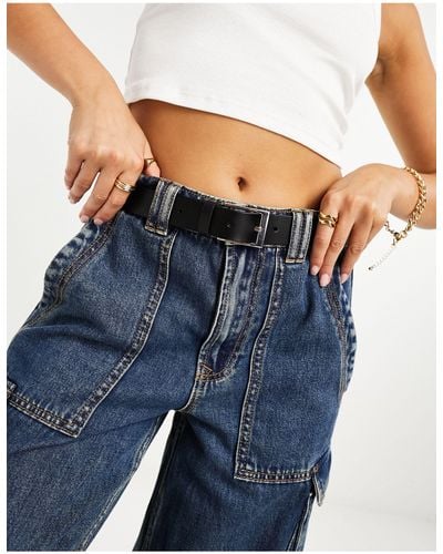 ASOS Leather Silver Buckle Waist And Hip Jeans Belt - Blue