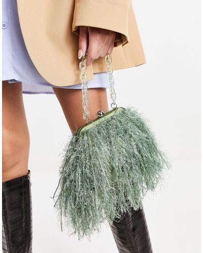 ASOS Faux Feather Clutch Bag With Resin Handle - Green