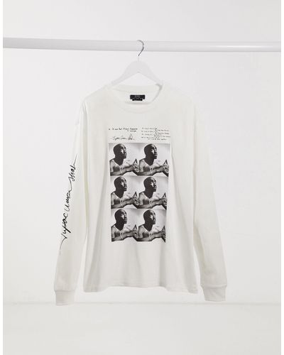 Bershka – Tupac – Langärmliges Shirt - Weiß