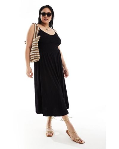 ASOS Asos Design Curve Crinkle Cami Shirred Bodice Full Skirt Midi Dress - Black