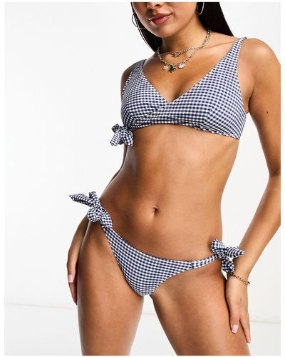 Playful Promises Slip bikini blu navy a quadretti con nodi