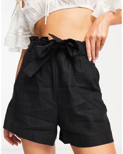 & Other Stories Tie Waist Linen Shorts - Black