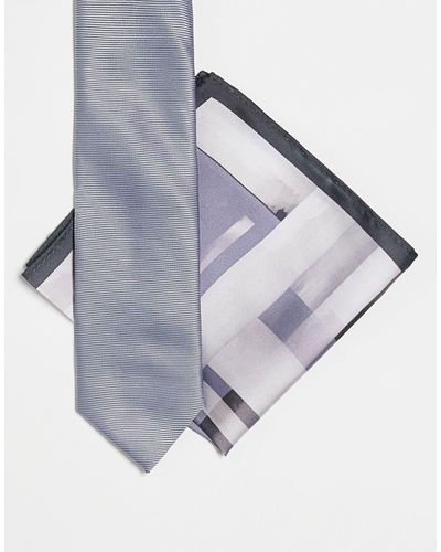 Noak Ensemble cravate fine et pochette à imprimé abstrait - Bleu
