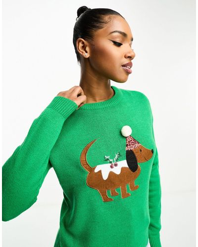 Brave Soul Yule - maglione natalizio con stampa di cane - Verde