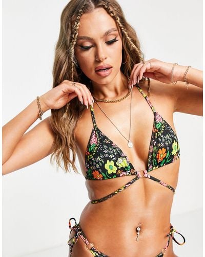 Damson Madder Top bikini a triangolo a fiori avvolgente - Multicolore