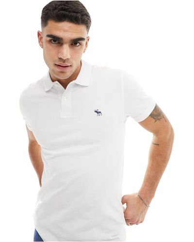 Abercrombie & Fitch Polo en piqué avec logo emblématique - Blanc