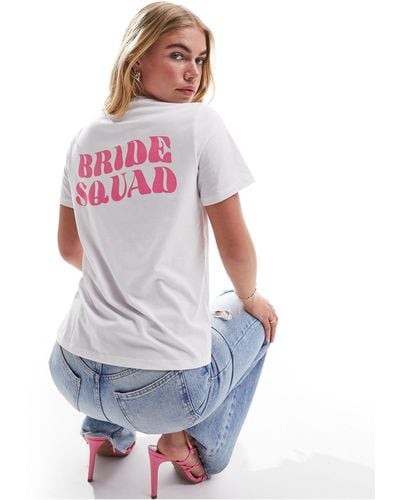 Pieces 'bride Squad' Pink Glitter Back Slogan T-shirt - White