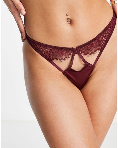 Wolf & Whistle Lace Cut Out High Leg Thong - Purple