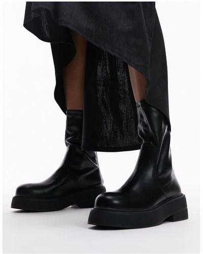 TOPSHOP Wide Fit Laura Textured Sole Ankle Sock Boot - Black