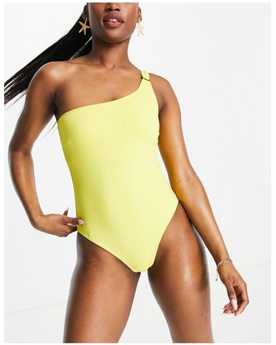 Pieces Ring Detail One Shoulder Swimsuit - Yellow