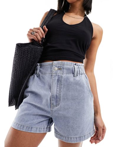 In The Style Exclusivité - short en jean à taille haute froncée et élastique - clair délavé - Noir