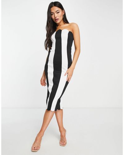 ASOS Midi Bandeau-jurk Met Geschulpte Panelen En Zwart-witte Strepen - Meerkleurig