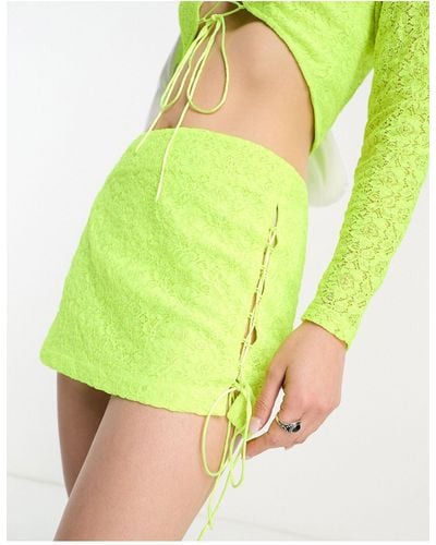 Annorlunda Low Rise Stretch Lace Mini Skirt - Green