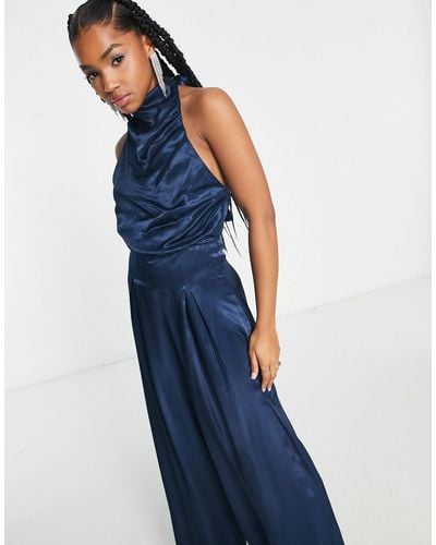 Nobody's Child Annie Satin Backless Jumpsuit - Blue