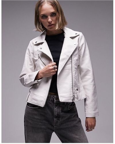 Topshop Unique Faux Leather Biker Jacket - White
