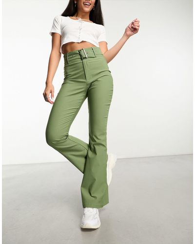 Daisy Street High Waisted Bengaline Trousers With Belt - Green