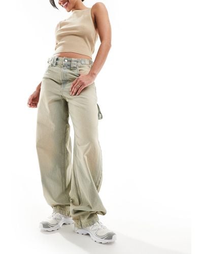 Bershka Adjustable Waist Carpenter Jeans - White