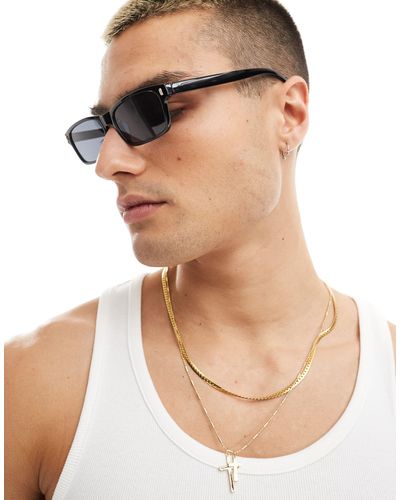 ASOS Rectangle Sunglasses With Pips - Natural