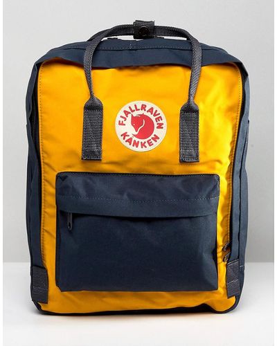 Fjallraven Kanken Backpack In Navy With Yellow Contrast 16l - Blue