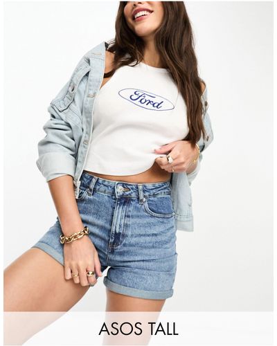 ASOS Asos design tall – bequeme mom-jeansshorts - Blau