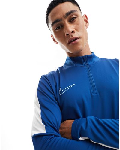 Nike Football Academy - top en tissu dri-fit avec col zippé et empiècement - Bleu