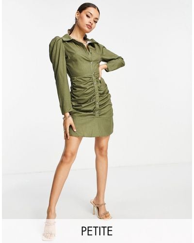 Missguided Ruched Shirt Mini Dress - Green