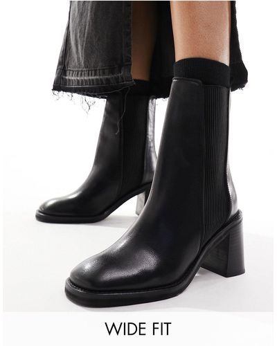 ASOS Wide Fit Ratings Leather Chelsea Boots - Black
