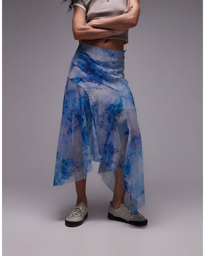 TOPSHOP Asymmetric Midi Skirt - Blue