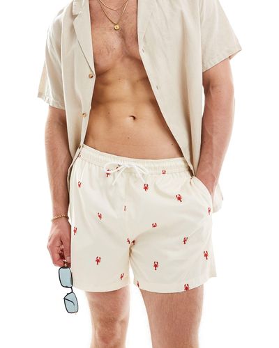 New Look Pantaloncini da bagno color pietra con aragoste - Bianco