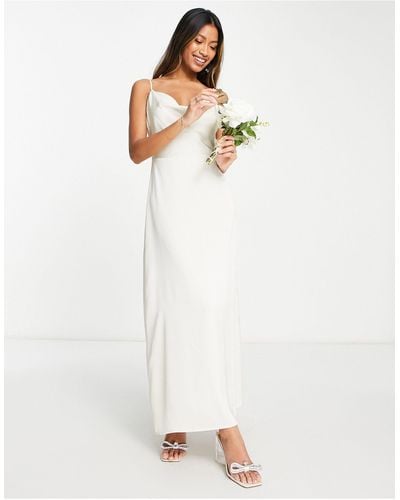 Vila Bridal Satin Cowl Neck Cami Maxi Dress - White