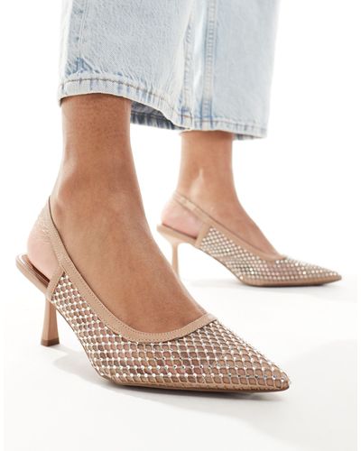 River Island Mesh Diamante Slingback Heel - White