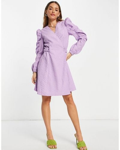 SELECTED Femme Textured Mini Dress With Waist Detail - Purple