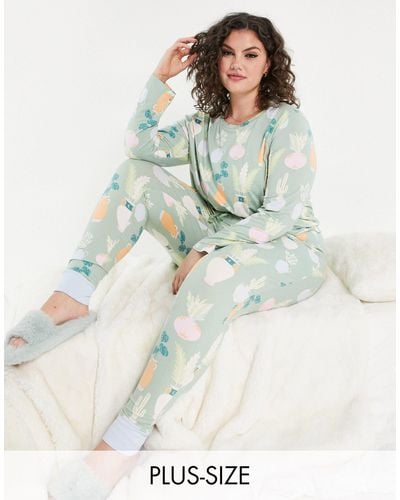 Chelsea Peers Curve Long Sleeve Top And Sweatpants Pyjama Set - Green