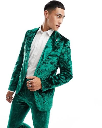 Twisted Tailor Buteer Crush Velvet Suit Jacket - Green
