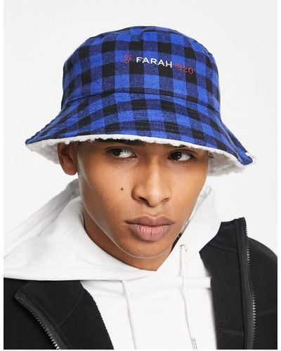 Farah Logo Check Bucket Hat - Blue