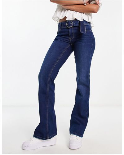 Pimkie High Waisted Belted Flared Jeans - Blue