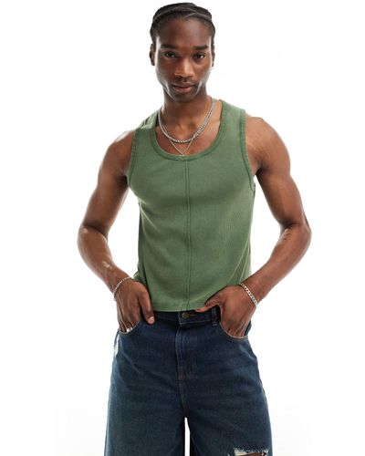Reclaimed (vintage) Ribbed Singlet With Seaming Detail - Green