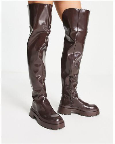 NA-KD Thigh High Chunky Boots - Brown