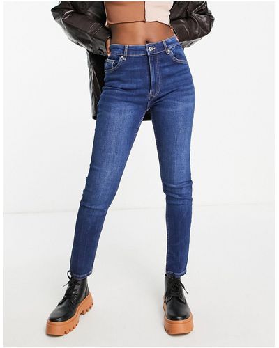 Bershka Skinny Jeans Met Hoge Taille - Blauw