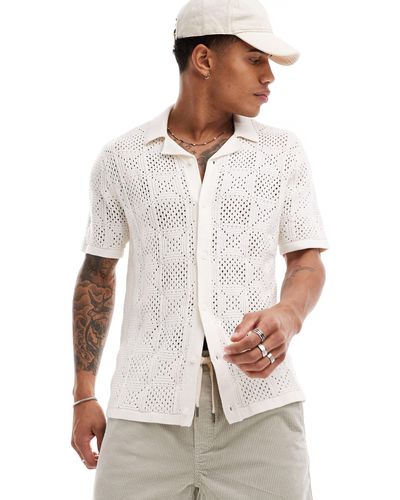Hollister Button Through Knitted Shirt With Lace Effect - White