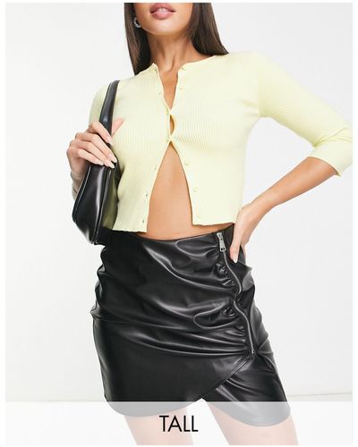 Threadbare Tall Niomi Pu Mini Skirt With Ruched Zip Detail - Black