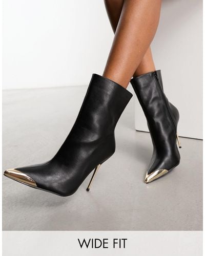 Public Desire Good Thing High Ankle Boots With Metal Toe Cap - Black