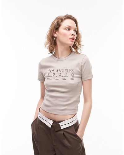 TOPSHOP T-shirt à manches courtes et motif los angeles brodé - taupe - Blanc