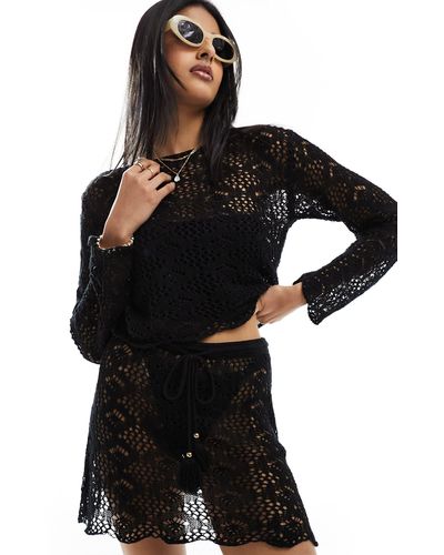 Miss Selfridge Crochet Flippy Mini Skirt Co-ord - Black