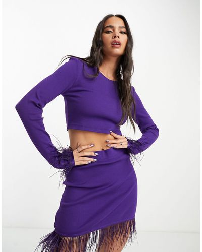 ONLY Cropped Faux Feather Trim Top Co-ord - Purple