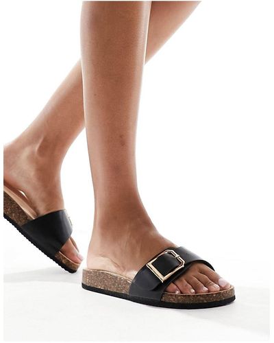 New Look Wide Fit Buckle Strap Slip On Sandals - Black