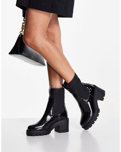 River Island Patent Quilted Chunky Heeled Gusset Boot - Black