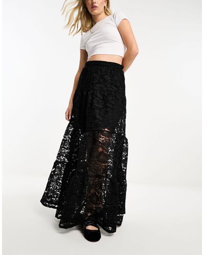 Miss Selfridge Lace Tiered Maxi Skirt - Black